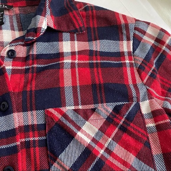 Rue 21 Long Tunic Red Flannel Shacket Shirt Convertible Sleeves - Picture 11 of 12